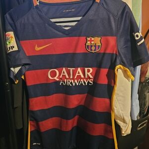 Nike Womens FC Barcelona Navy and Red Striped Soccer Jersey